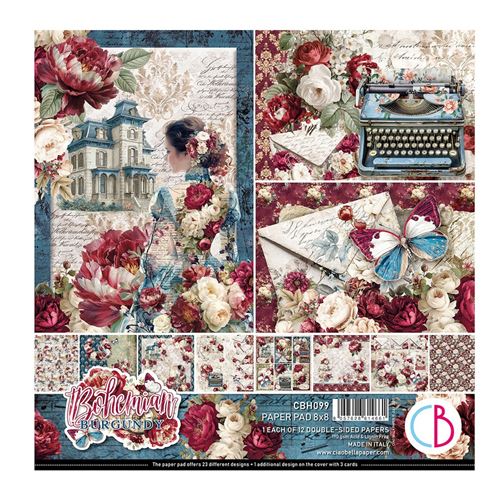 Blocco di Carte Scrap Bohemian Burgundy Pad cm 20 x 20