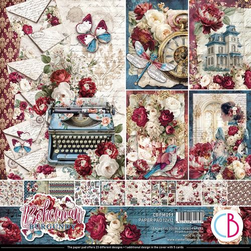 Blocco di Carte Scrap Bohemian Burgundy Paper Pad cm 30 x 30