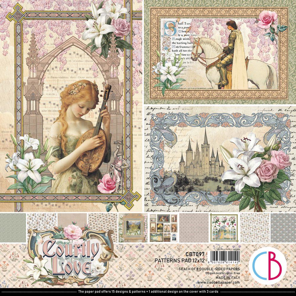 Blocco di Carte Scrap Courtly Love Patterns Pad cm 30 x 30