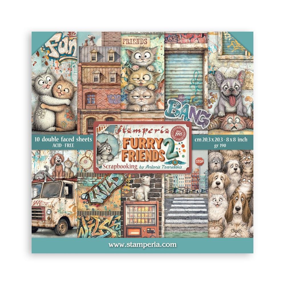 Blocco di Carte Scrap Furry Friends 2 cm 20 x 20