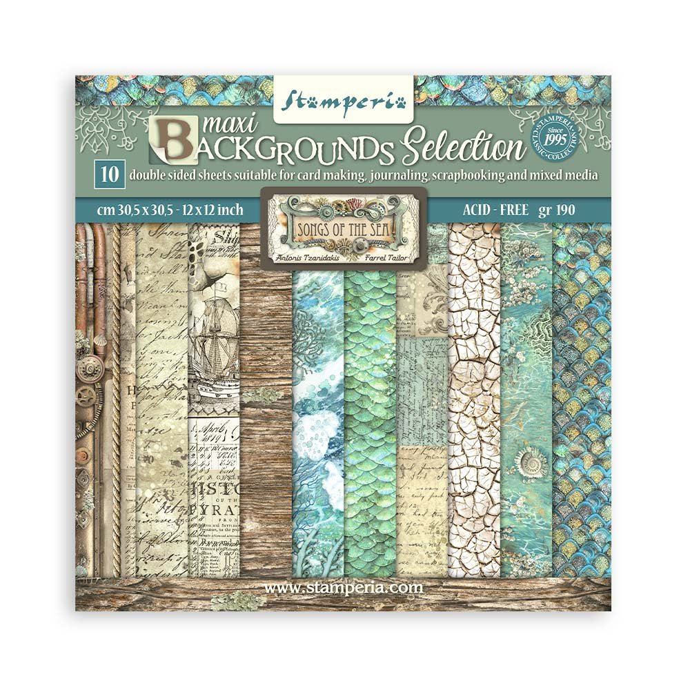 Blocco di Carte Scrap Maxi Background Selection Songs of the Sea cm 30 X 30