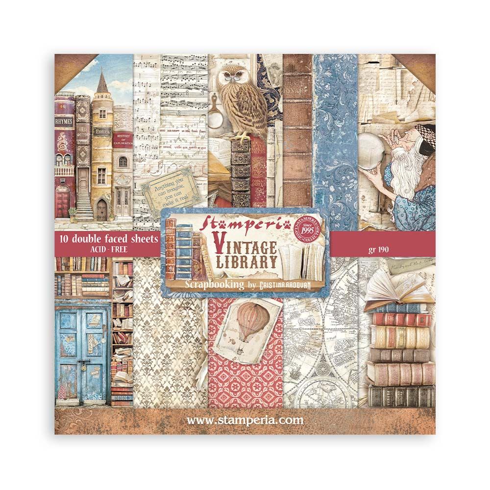 Blocco di Carte Scrap Vintage Library cm 20 X 20