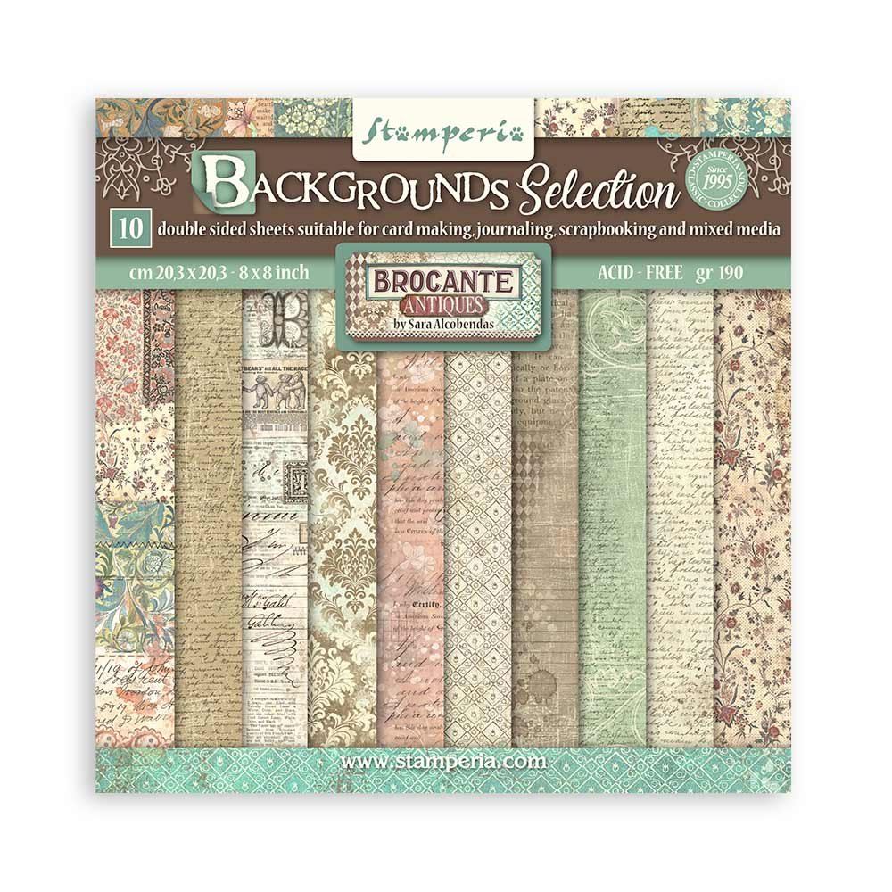 Blocco di Carte Scrap Backgrounds Selection - Brocante Antiques cm 20 X 20