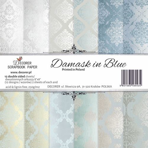 Blocco di carte Scrap Damask in Blue cm 20 x 20