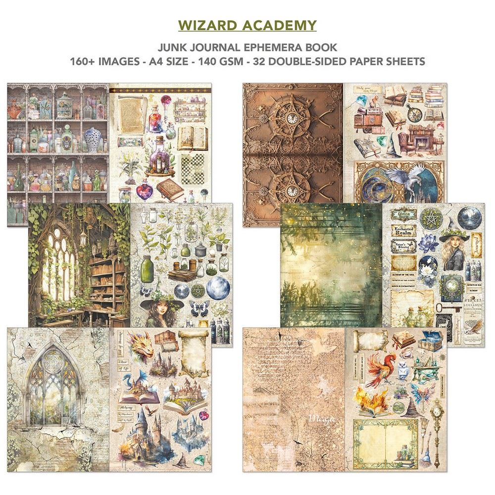 Junk Journal & Ephemera Book Wizard Academy A4 - Mondo Fai da Te