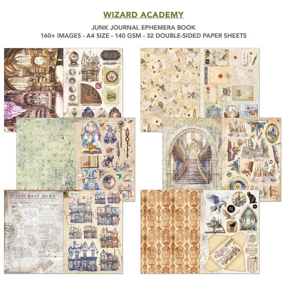 Junk Journal & Ephemera Book Wizard Academy A4 - Mondo Fai da Te