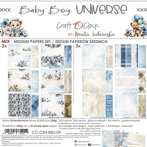 Blocco di carte scrap Baby Boy Universe Medium Set cm 20x20 