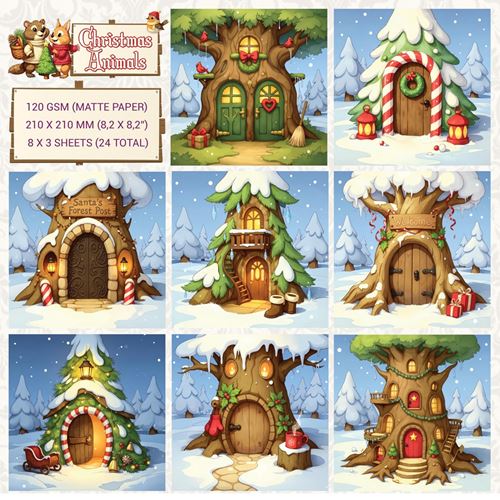 Blocco di carte scrap Christmas Animals casette natalizie