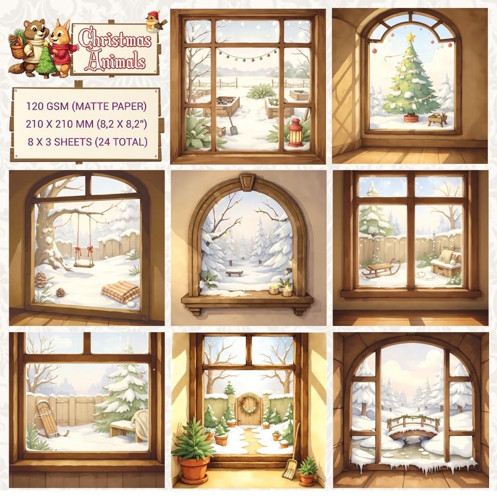 Blocco di carte scrap Christmas Animals paesaggi invernali