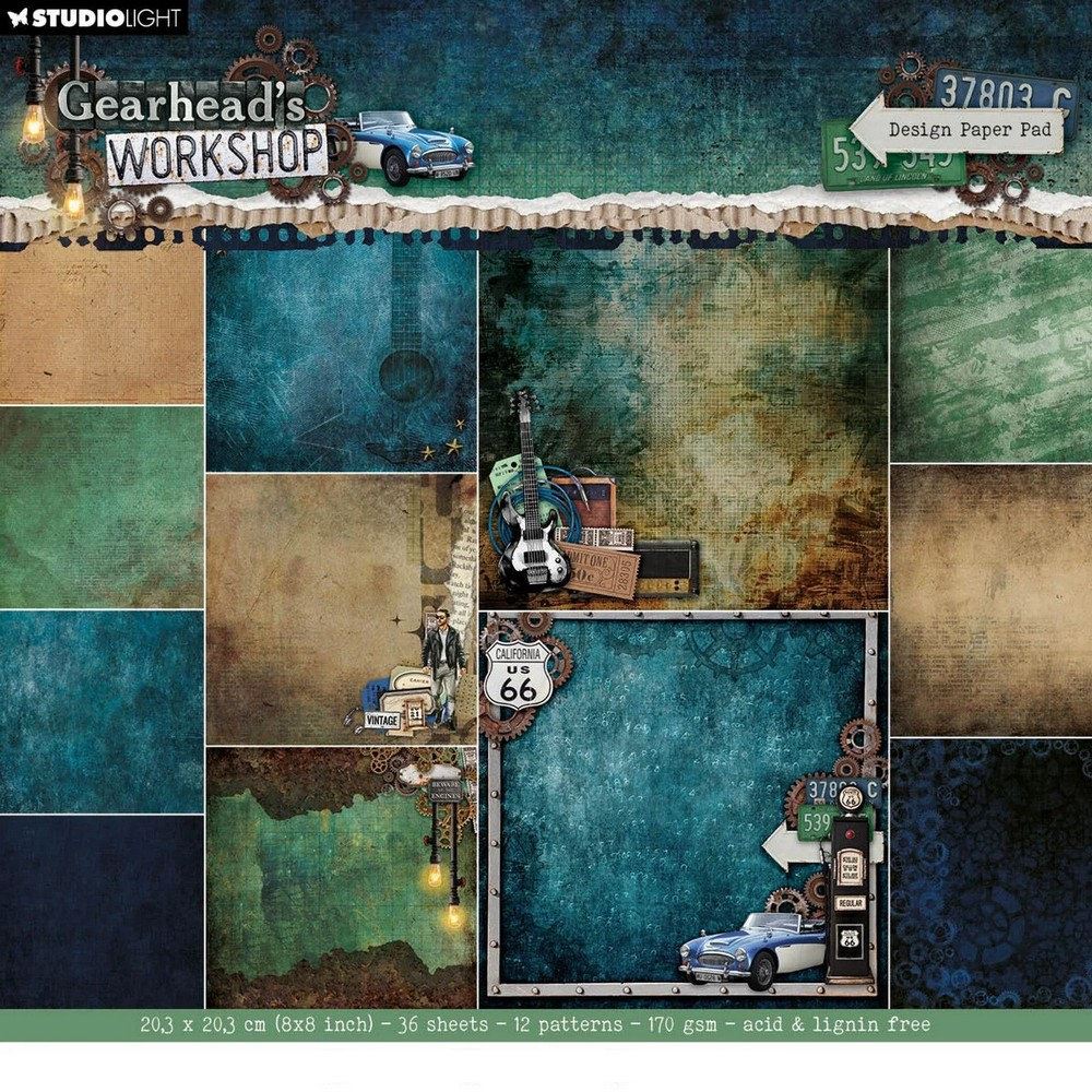 Blocco di carte scrap Gearhead's Workshop Background cm 20 x 20
