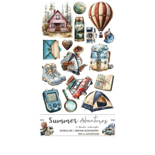 Blocco di carte scrap Summer Adventures Extras Set Trip & Adventure cm 15 x 31