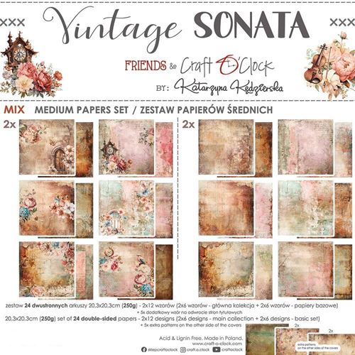 Blocco di carte scrap Vintage Sonata Medium Set cm 20x20