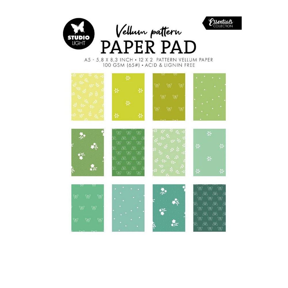 Blocco di carte vellum Stampa Verde primaverile A5