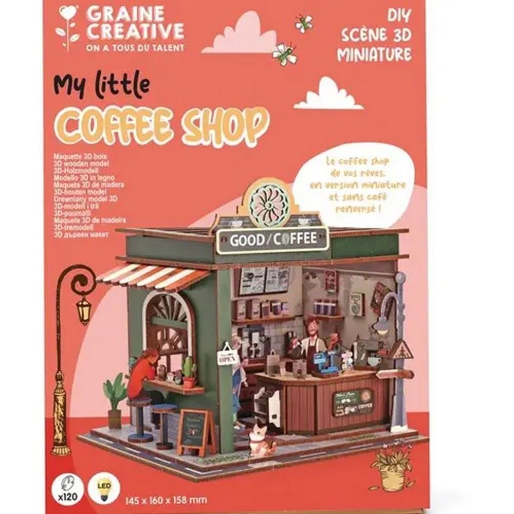 Book Nook Coffee Shop My Little Caffetteria in Miniatura 3D in legno con luci led