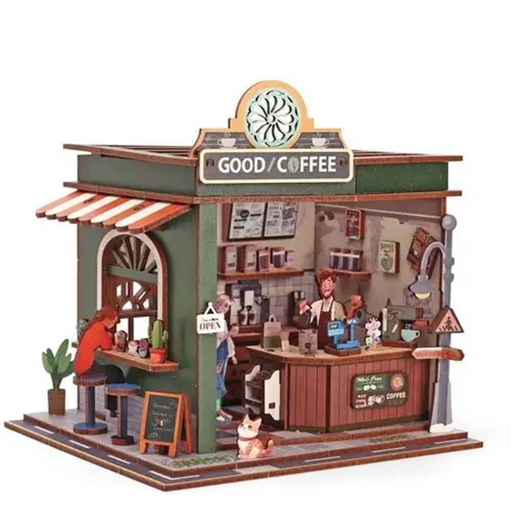 Book Nook Coffee Shop My Little Caffetteria in Miniatura 3D in legno con luci led