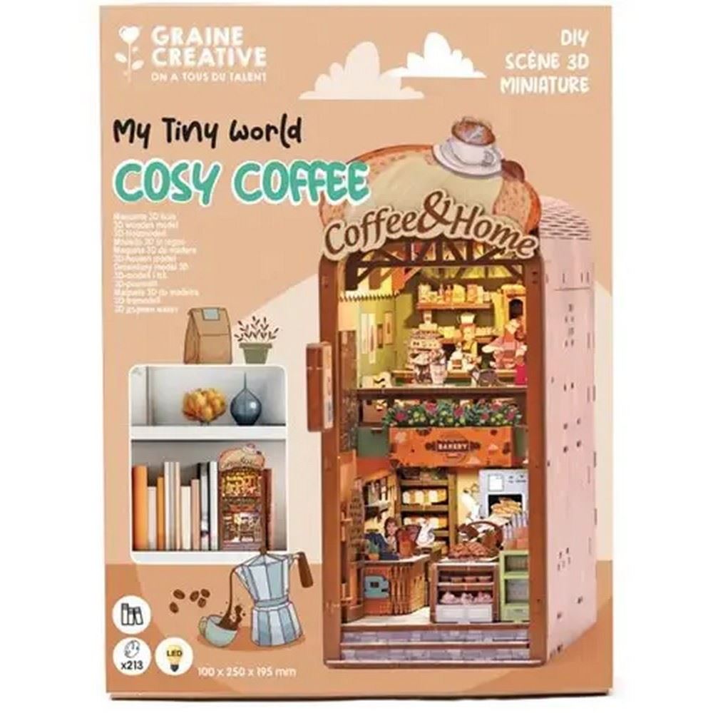 Book Nook My Tiny World Cosy Coffee – Kit Miniatura 3D in legno con luci LED
