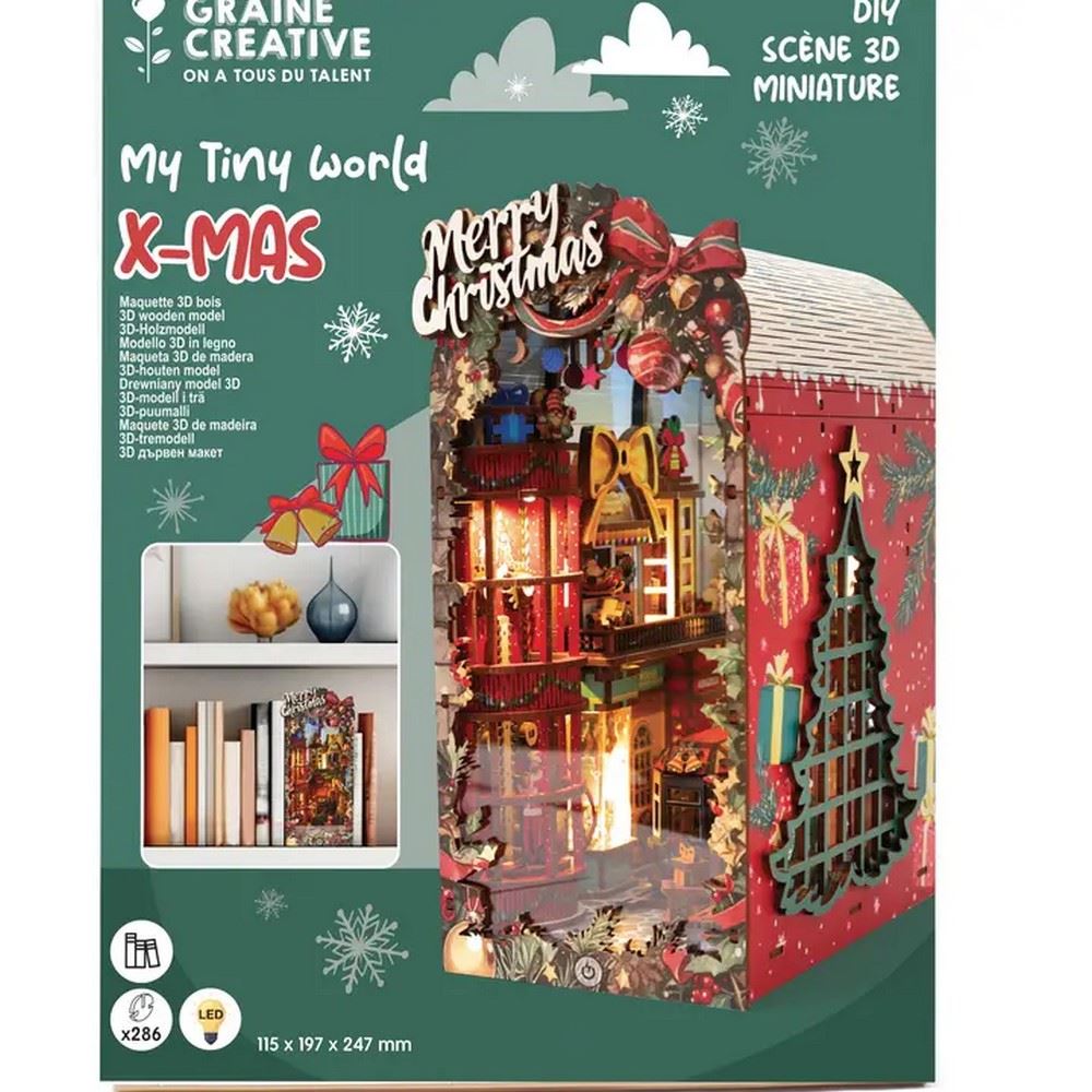 Book Nook My Tiny World Merry Christmas – Kit Miniatura 3D in legno Natale con luci LED