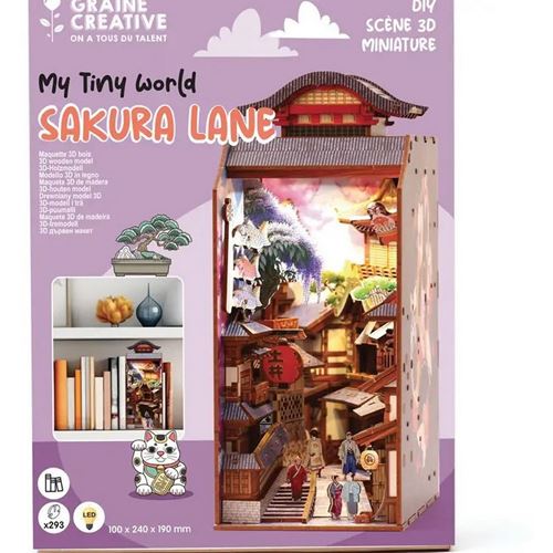 Book Nook My Tiny World Sakura Lane – Kit Miniatura 3D in legno Giapponese con luci LED