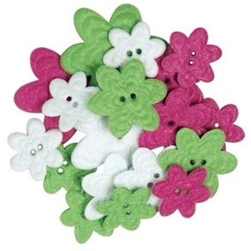 Bottoni in feltro Fiori Fucsia - Bianco - Verde