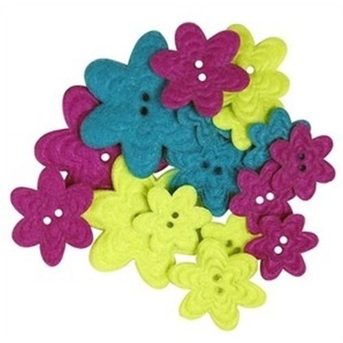 Bottoni in feltro Fiori Lime - Viola - Turchesi