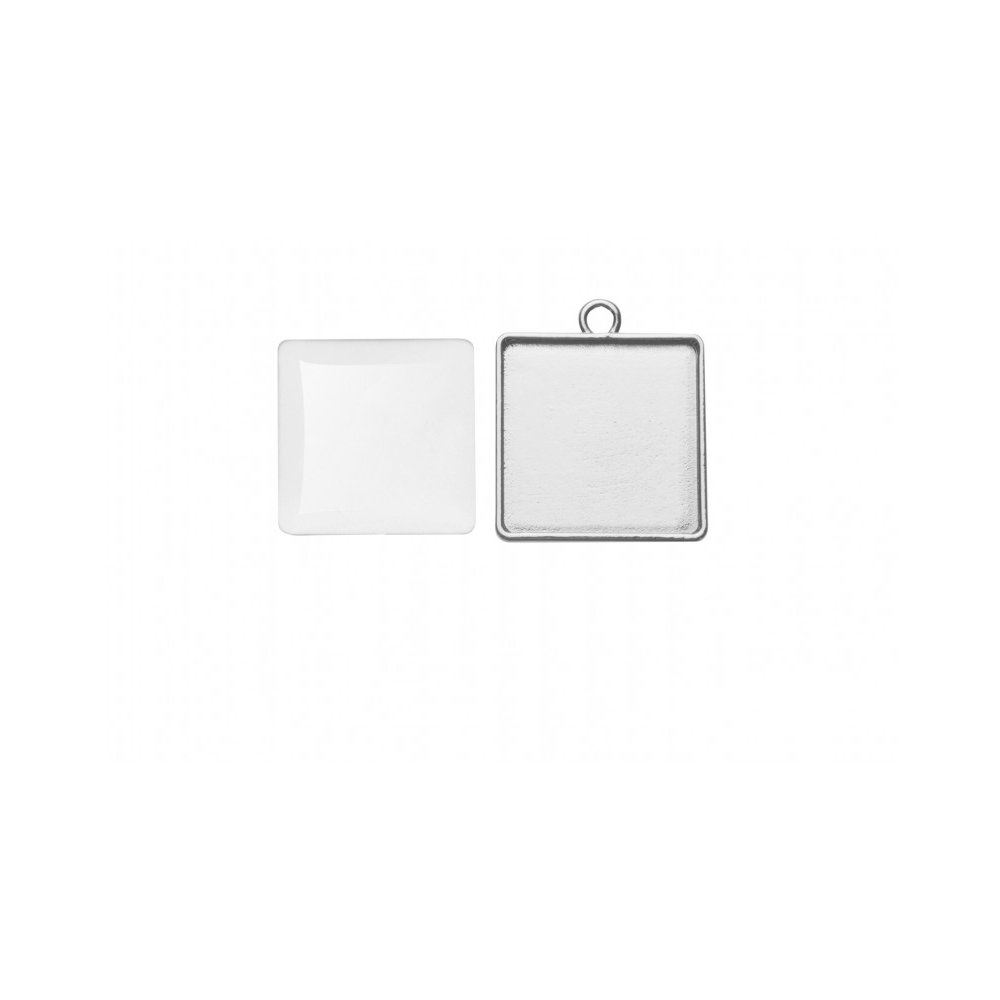 Cabochon Quadrato colore argento cm 2,7 x 2,7