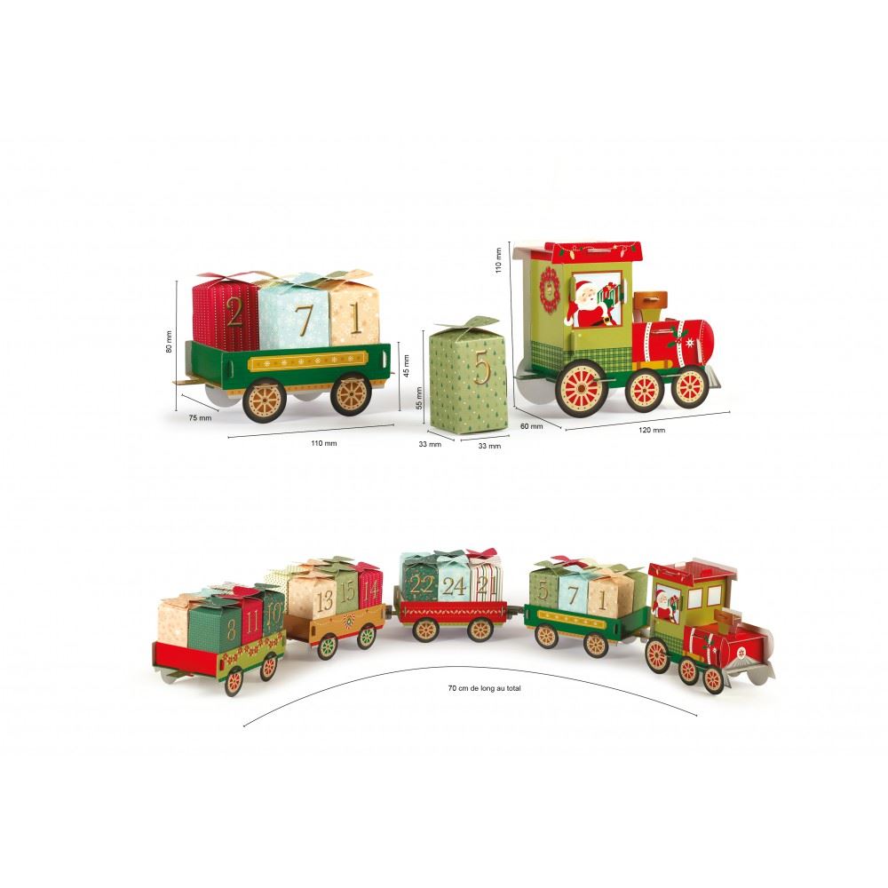 Calendario dell'Avvento 2025 magnetico in legno a forma di treno Calendario dell'Avvento 2025 magnetico in legno a forma di treno