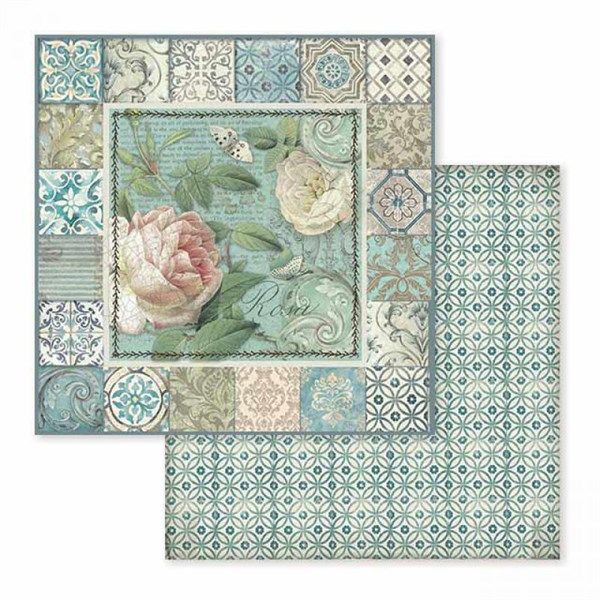 Carta Scrap Azulejo frame con rosa