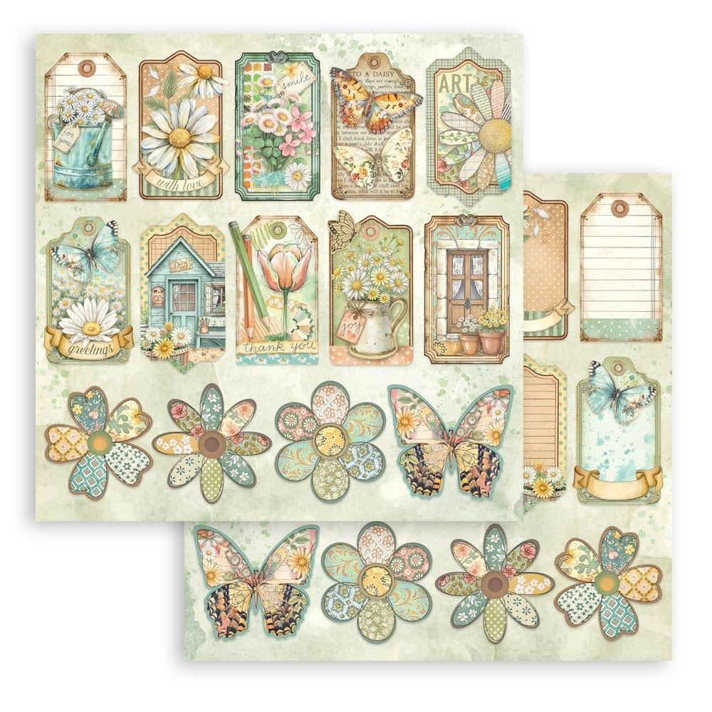 Carta Scrap Daisy Art tags Stamperia