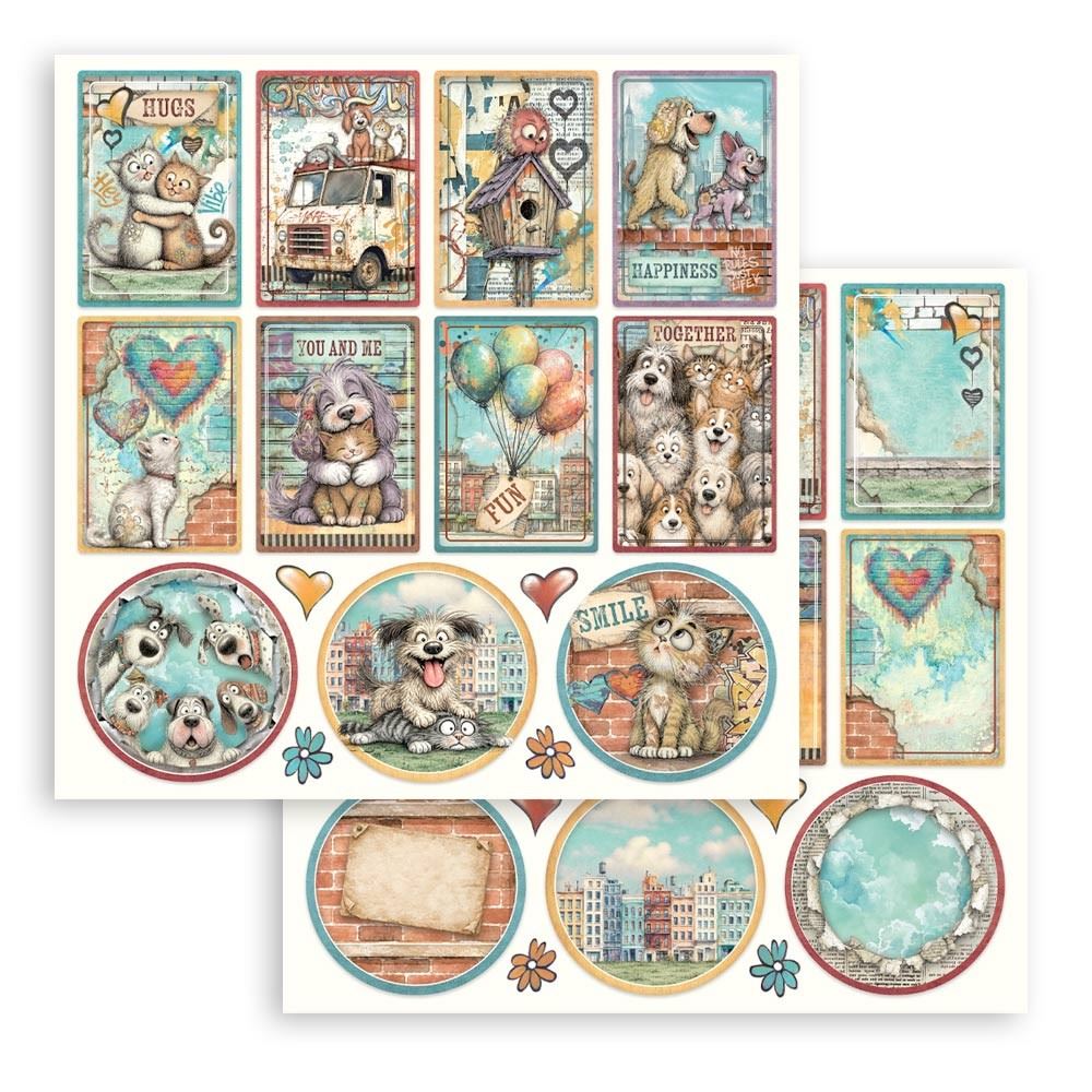 Carta Scrap Furry Friends 2 cards e tondi Stamperia