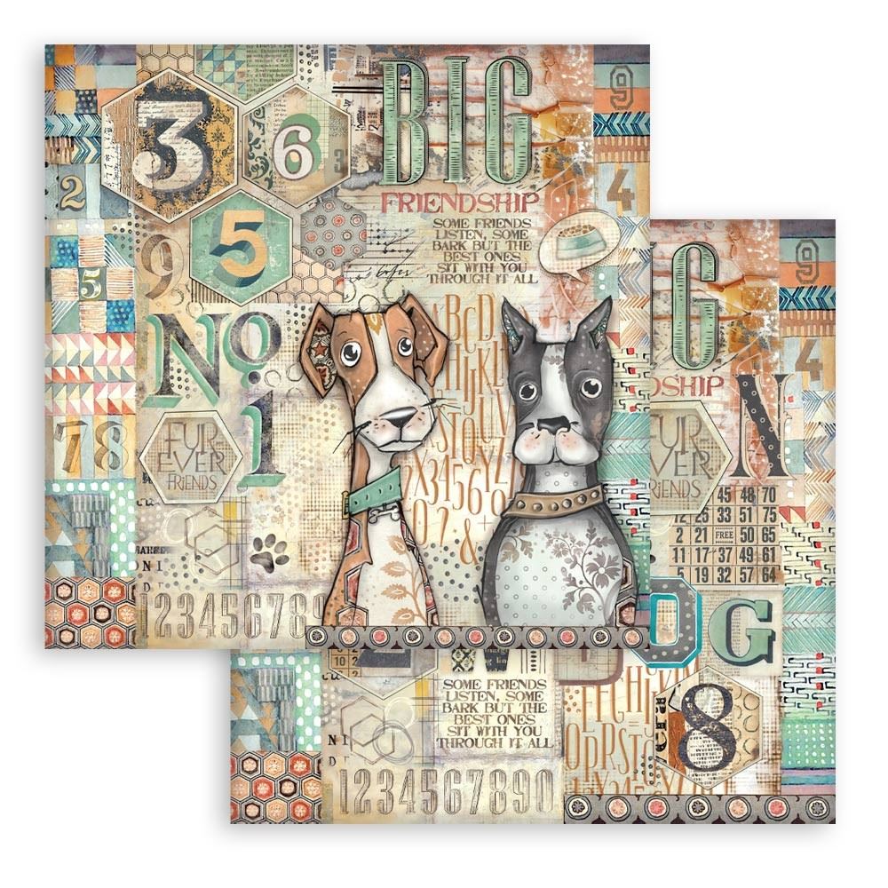 Carta Scrap Furry Friends cani e numeri Stamperia