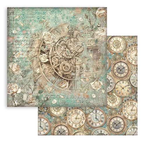 Carta Scrap Gardens of Time orologio e rose Stamperia