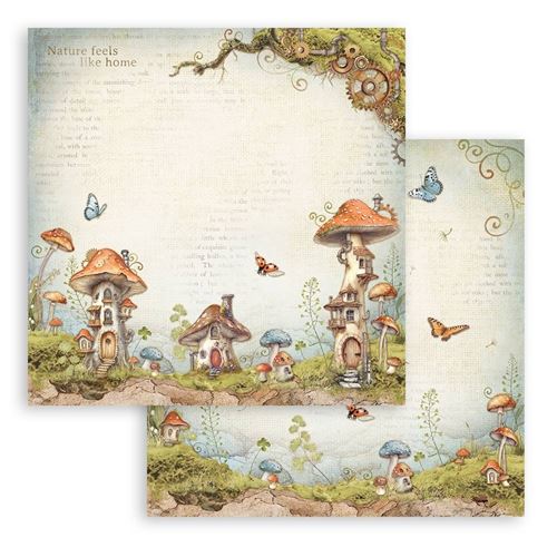 Carta Scrap Hidden Grove casette fungo Stamperia