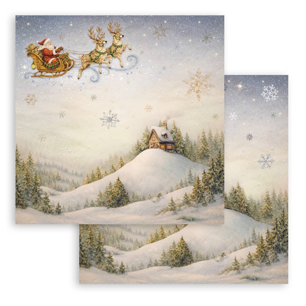 Carta Scrap Silent Night babbo Natale e slitta Stamperia