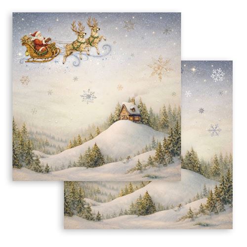 Carta Scrap Silent Night babbo Natale e slitta Stamperia