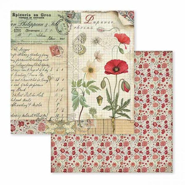Carta Scrap Spring Botanic papaveri e farfalla - Mondo Fai da Te