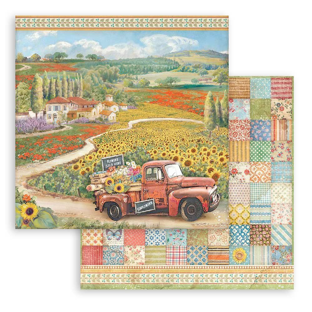 Carta Scrap Sunflower Art vintage car Stamperia