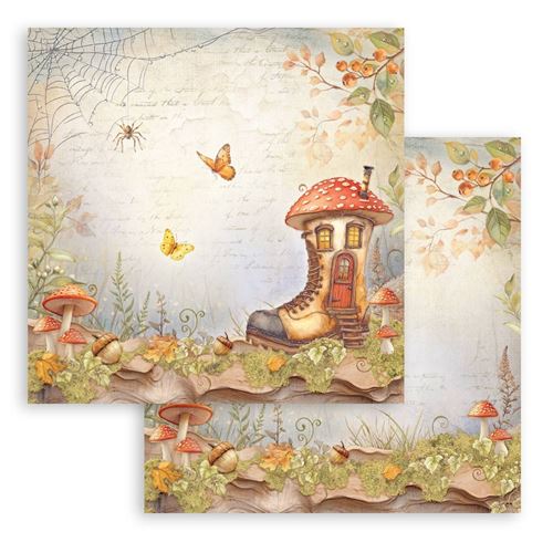 Carta Scrap Whispering Woods casetta stivale Stamperia