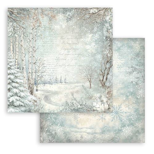Carta Scrap White Christmas bosco innevato Stamperia