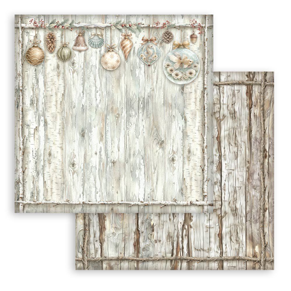 Carta Scrap White Christmas effetto legno Stamperia