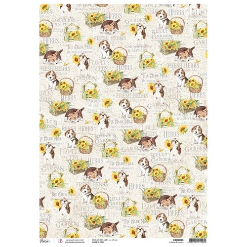 Carta di Riso Maxi A3 Flowers & puppies