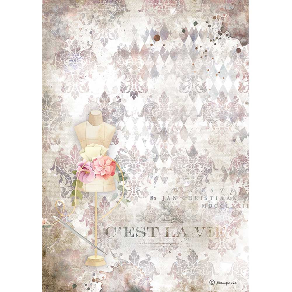 Carta di Riso A4 Romantic Threads Manichino Rosa