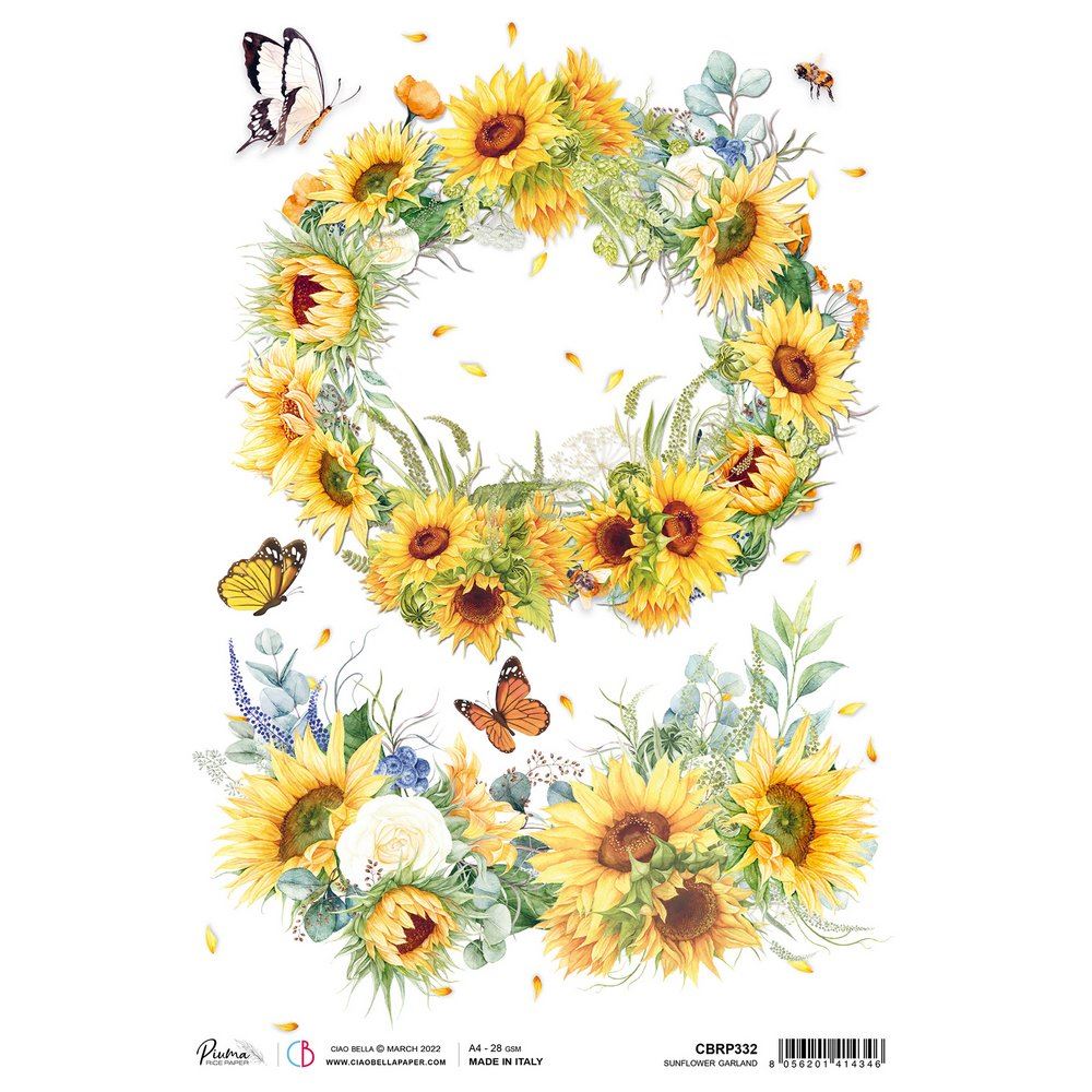 Carta di Riso Sunflowers garland A4