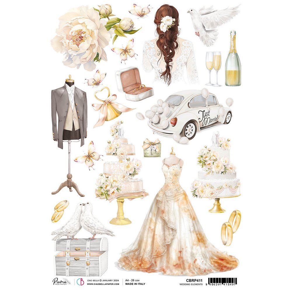 Carta di Riso Wedding elements A4