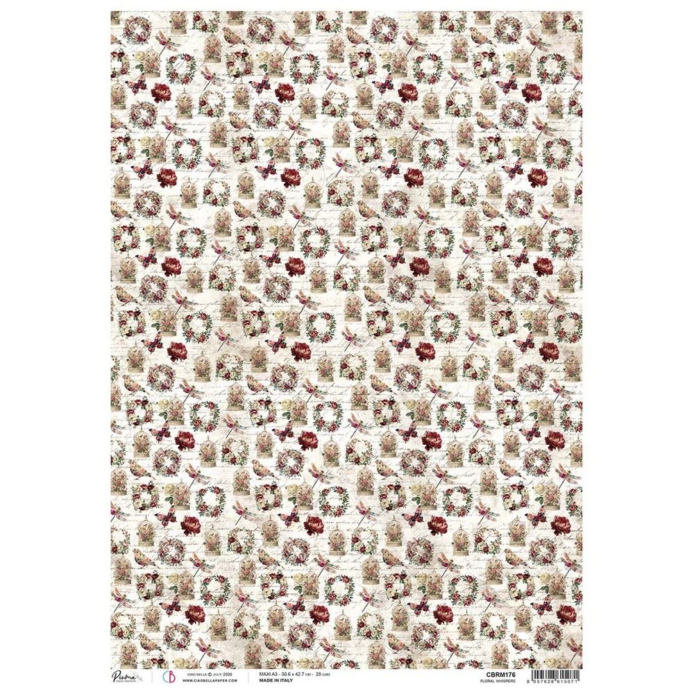 Carta di riso A3 Floral whispers Bohemian Burgundy