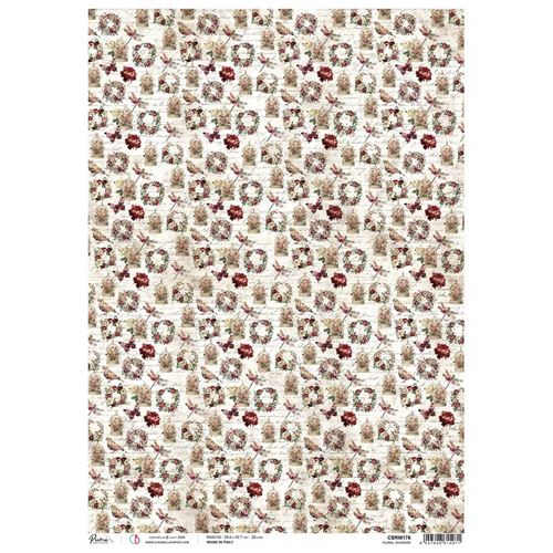 Carta di riso A3 Floral whispers Bohemian Burgundy
