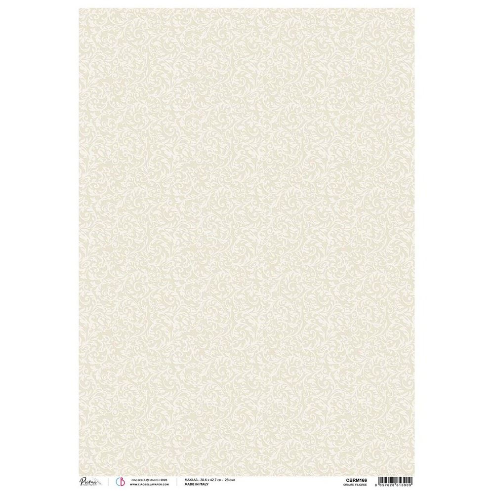 Carta di riso A3 Ornate Filigree Typographic