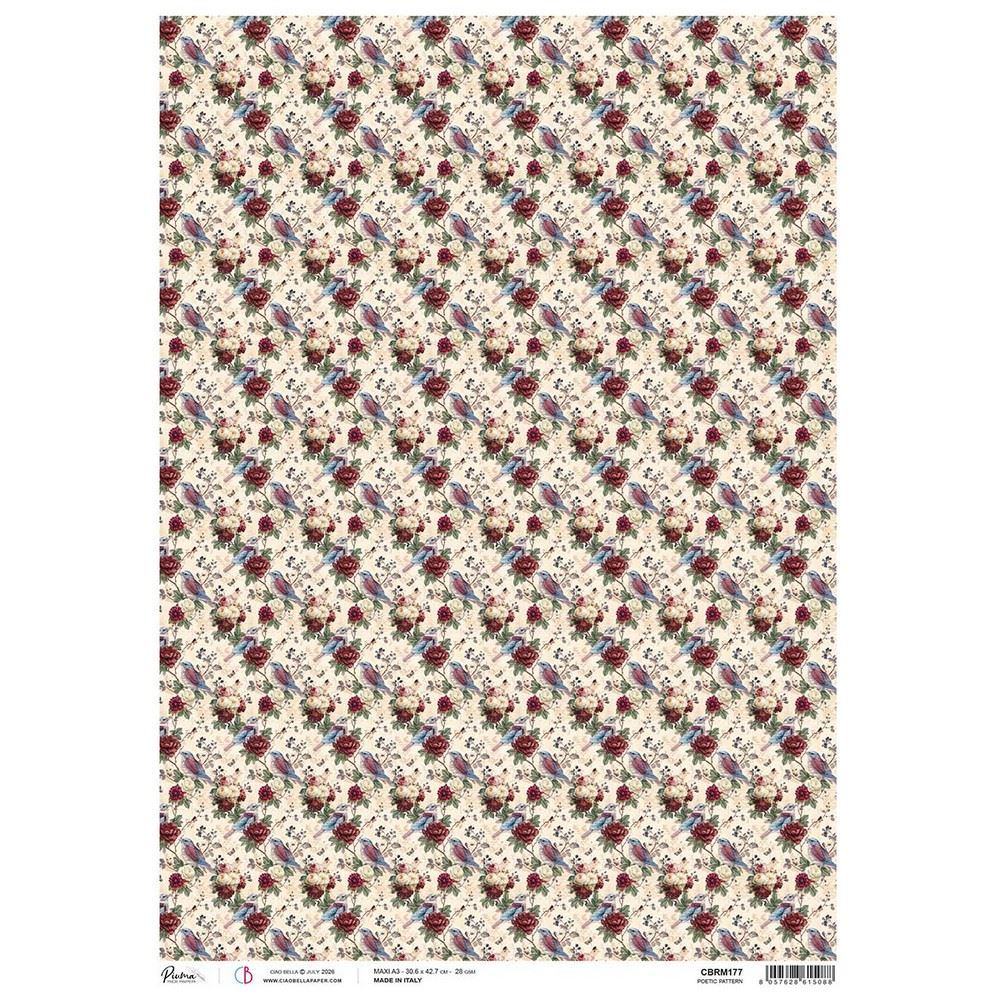 Carta di riso A3 Poetic pattern Bohemian Burgundy