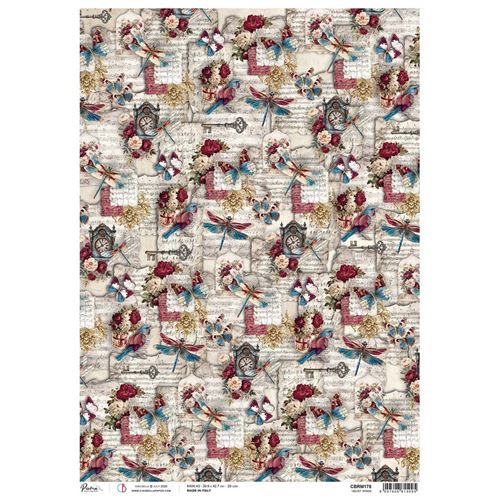 Carta di riso A3 Velvet wings Bohemian Burgundy