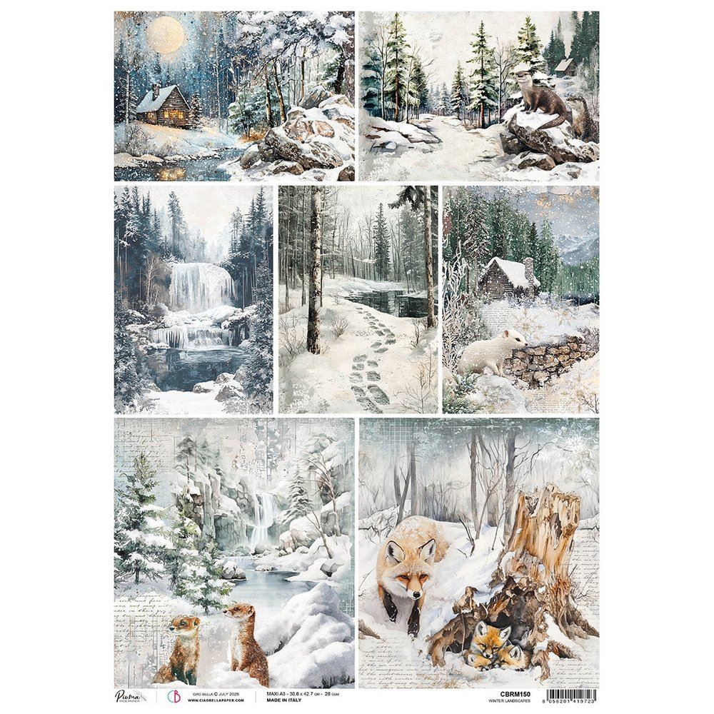 Carta di riso A3 Winter Landscapes Forest Tales