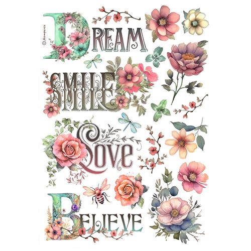 Carta di riso Best Sellers Dream, smile, love, Believe Stamperia